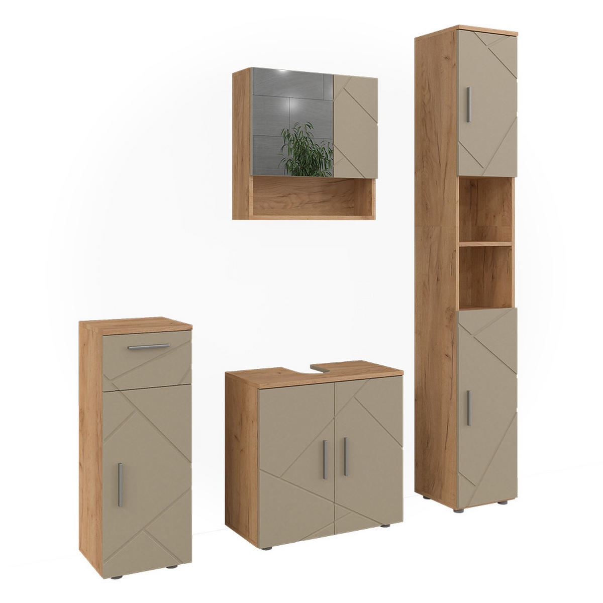 BADMÖBEL-SET Irma Beige 4 Teile - Honigeiche/Beige, Holzwerkstoff (60/59/30cm) - Vicco