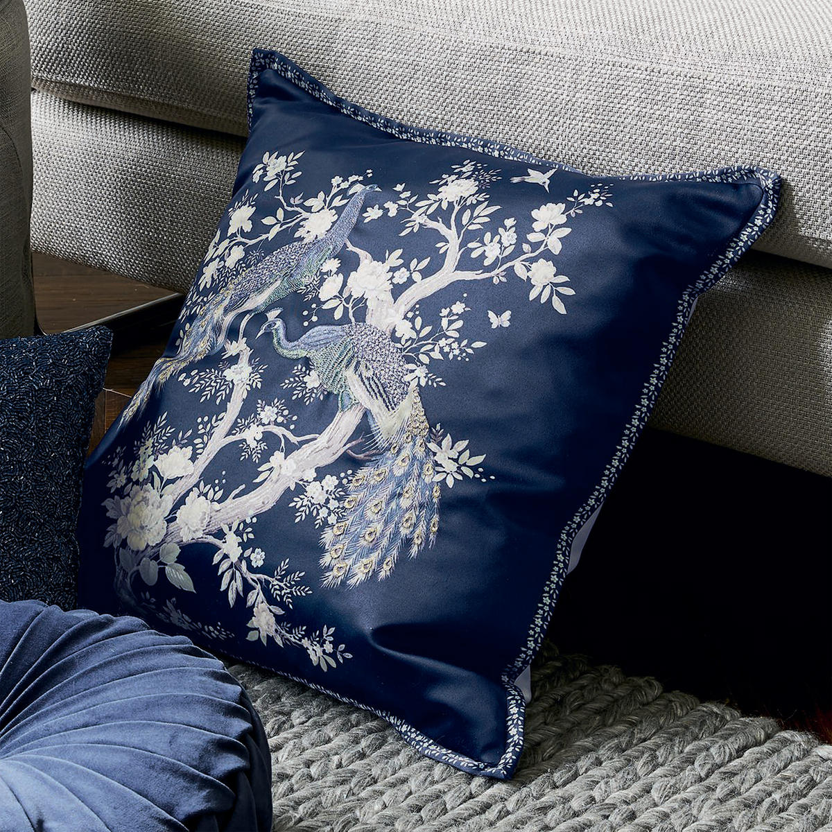 ZIERKISSEN Belvedere Pfau - Blau, Kunststoff/Textil (50/50cm) - LAURA ASHLEY