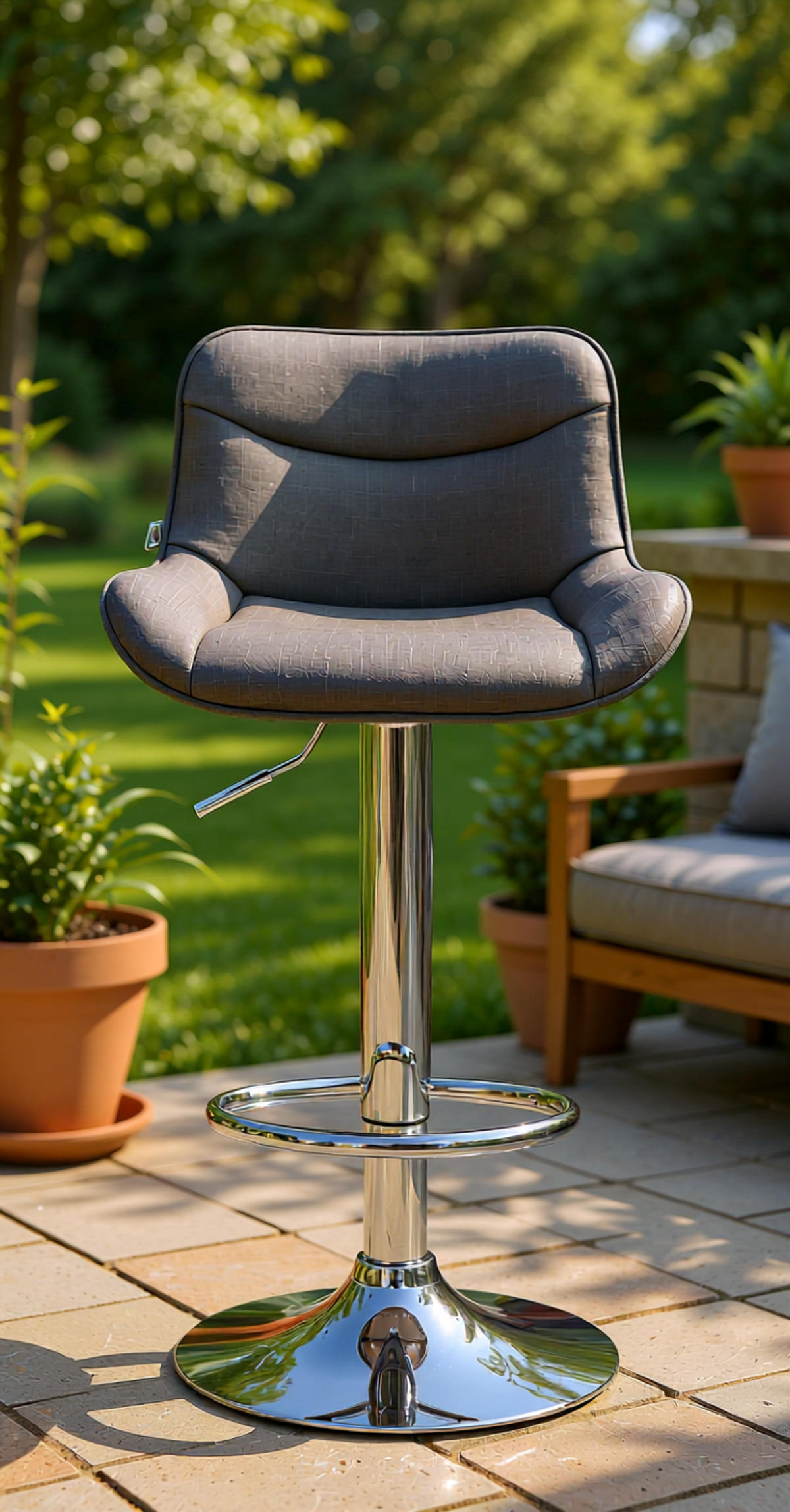 BARHOCKER 2er Set Vulcano Stoff chrom dunkelgrau - Chromfarben/Dunkelgrau, Textil/Metall (49/106/51cm) - TPFLiving