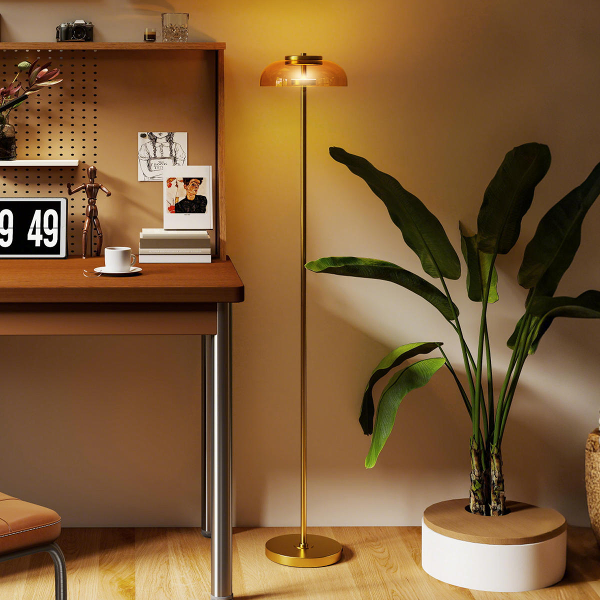 STEHLAMPE warmem Licht Led Fußschalter - Goldfarben, Metall (25/25/134cm) - HOMCOM