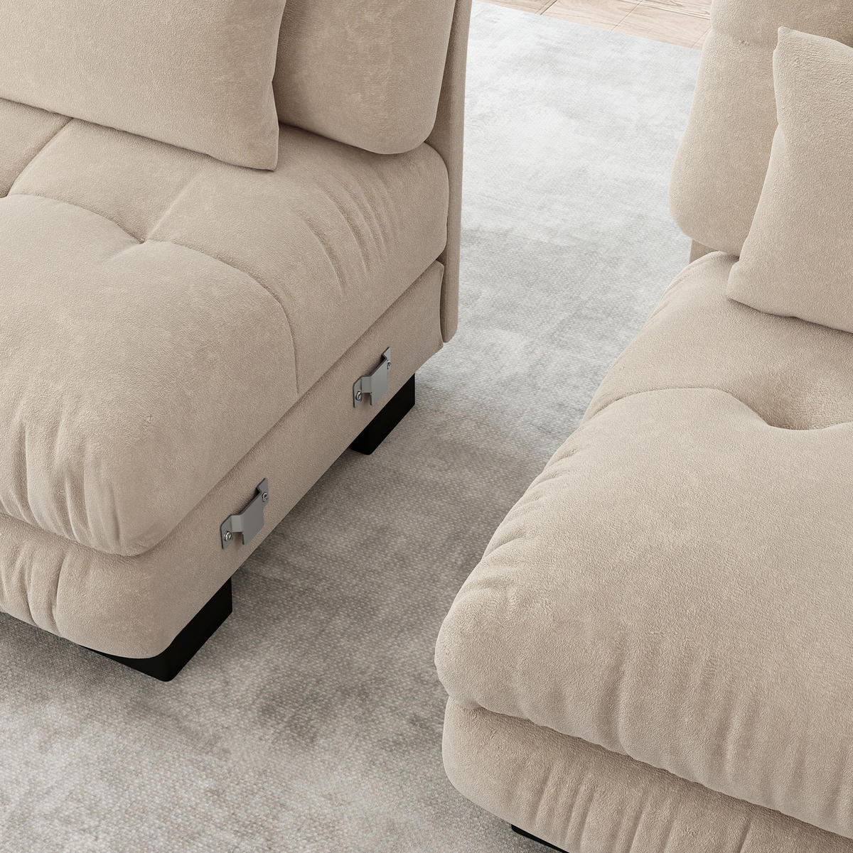 SOFA modular Chenille Light Coffee mit Ottoman und Kissen - Beige, Kunststoff (145/220.1cm) - Meubliv