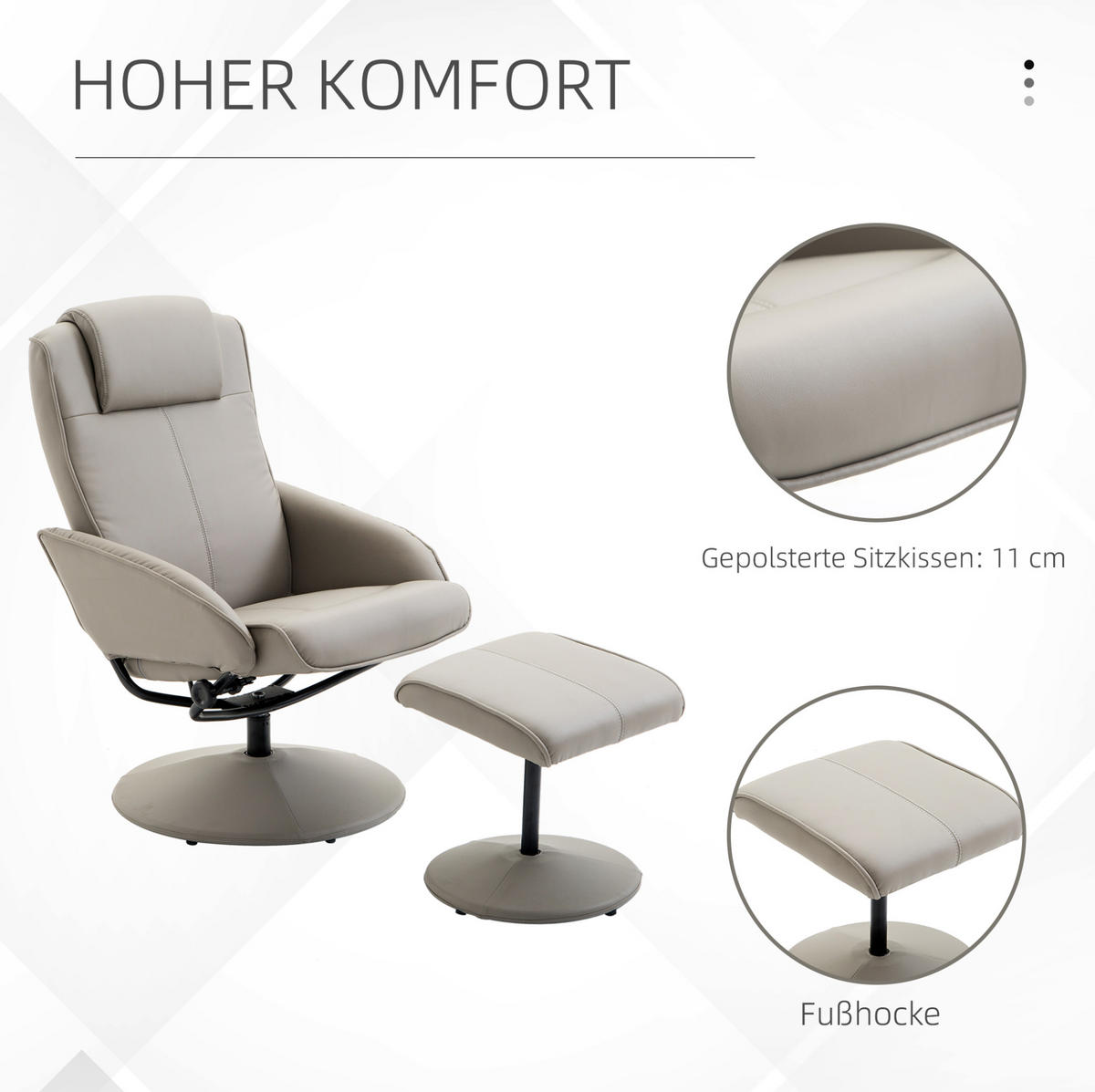 RELAXSESSEL 78/98/67 cm Grau aus Kunstleder mit Fußhocker - Grau, Holz (67/98/78cm) - OKMYHOME