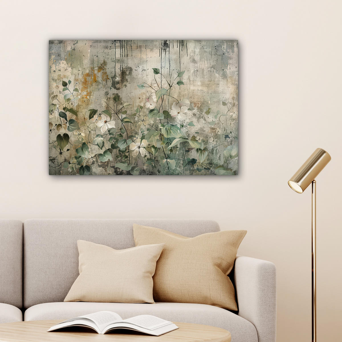 OBRAZ NA PLÁTNE Kvety - listy - abstraktné - moderné 80x60 cm - sivá, textil (80/60cm) - MuchoWow