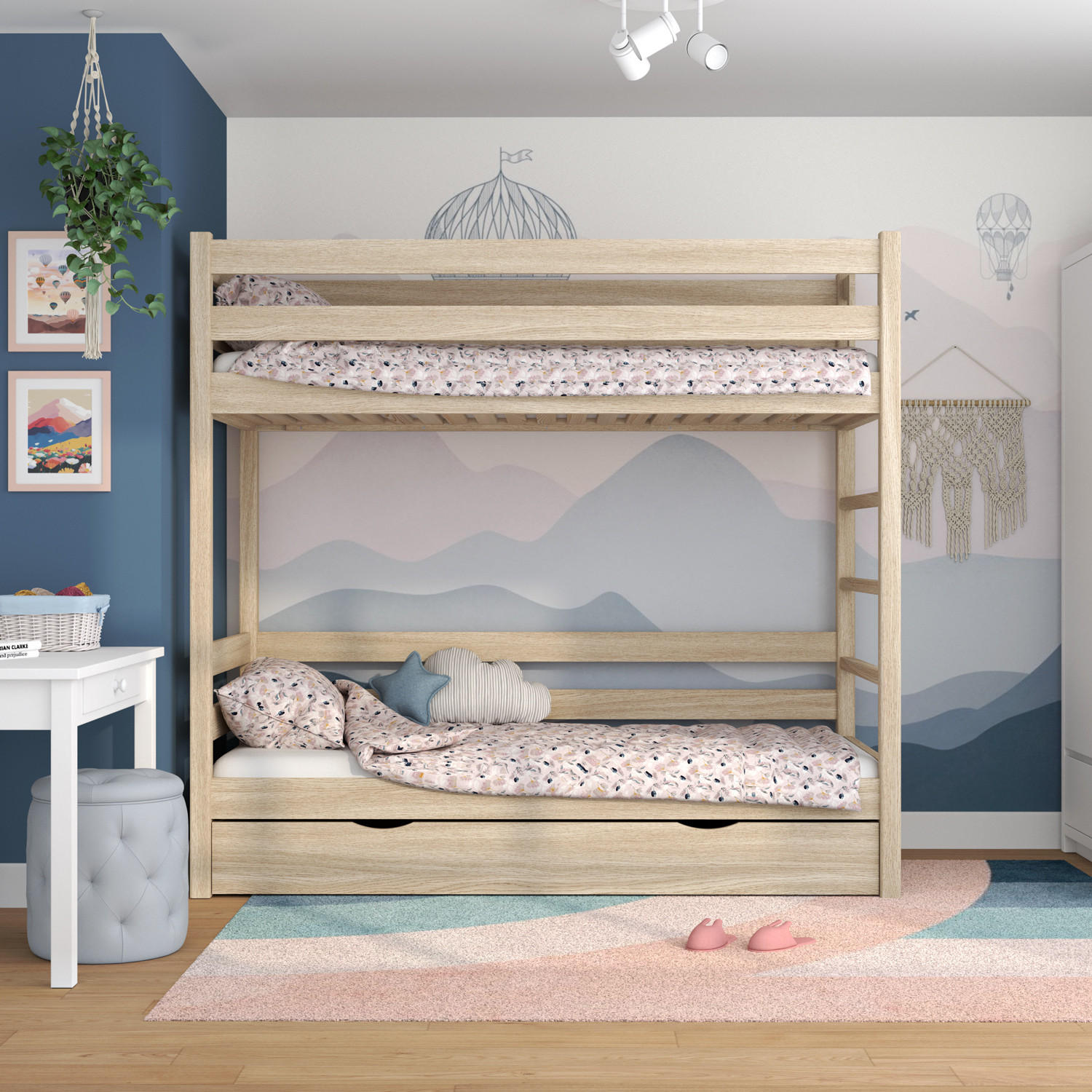 ETAGENBETT N03 mit Schublade Sonoma Eiche 100/180 - Sonoma Eiche, Naturmaterialien/Holz (100/180cm) - N-Wood