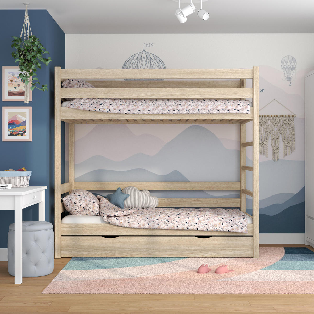 ETAGENBETT N03 mit Schublade Sonoma Eiche 80/180 - Sonoma Eiche, Naturmaterialien/Holz (80/180cm) - N-Wood