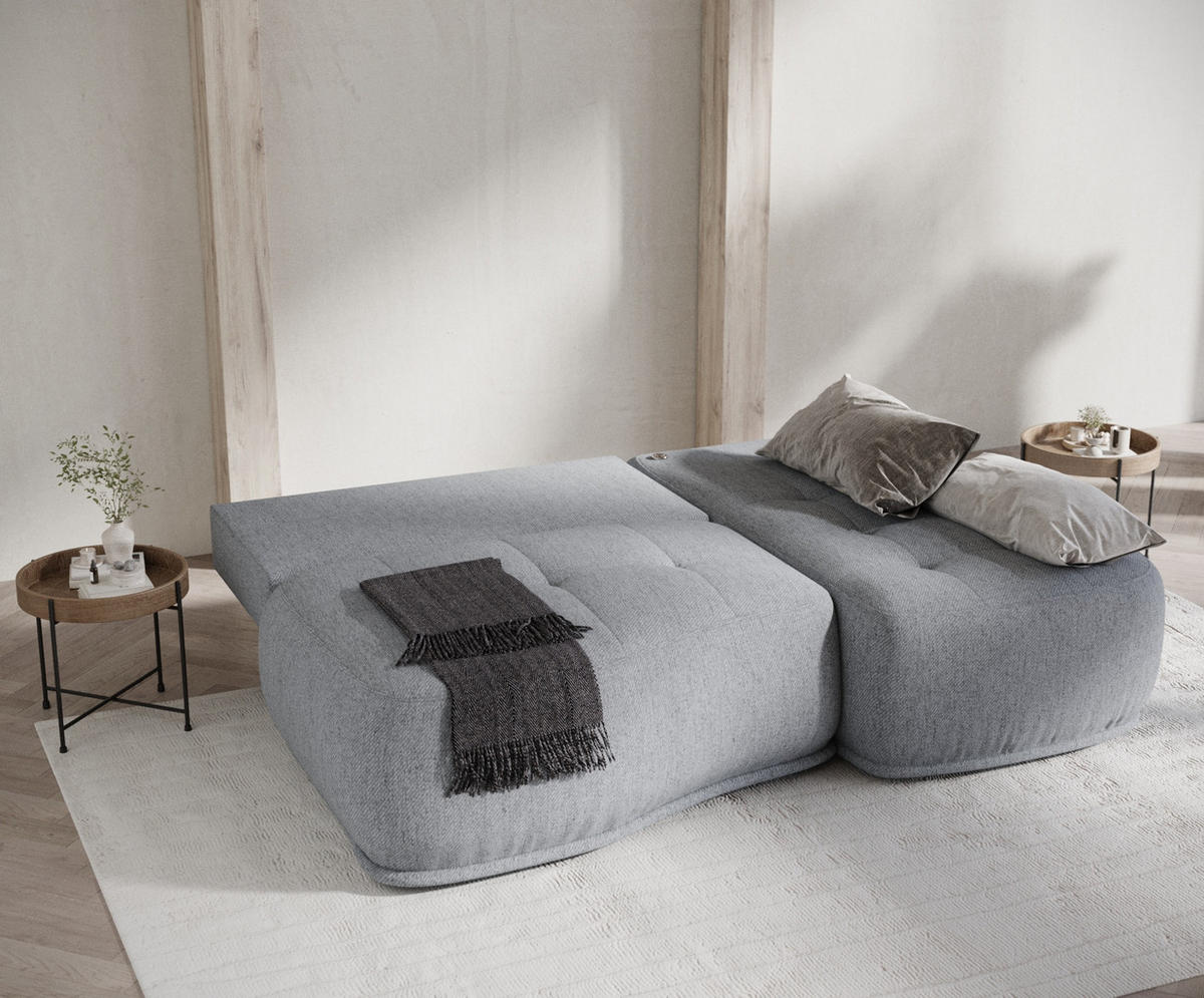 ECKSOFA MIT SCHLAFFUNKTION Batu Grau Webstoff - Schwarz/Grau, Holz/Holzwerkstoff (223/158cm) - Maison de Reve