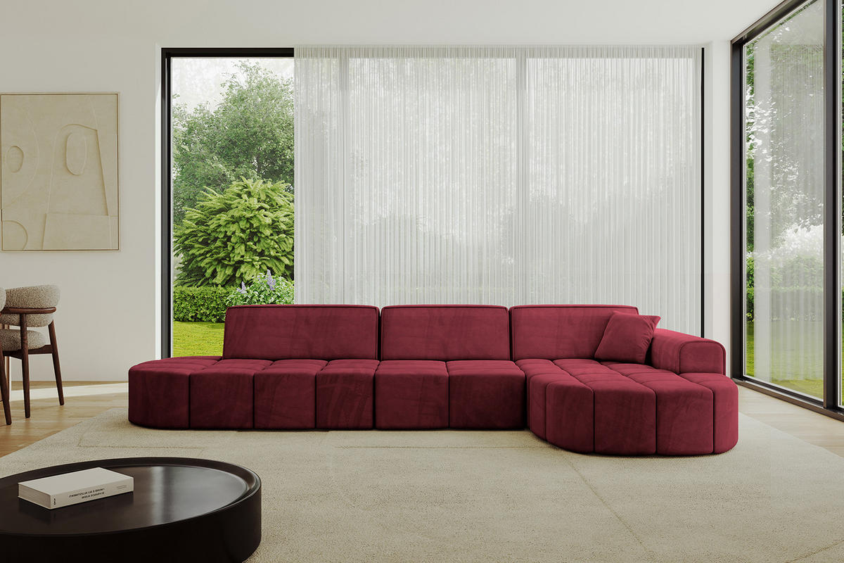 ECKSOFA Ottomane Rechts LIVO-L2 - 337x173x79,5 cm Bordeauxrot - Bordeaux, Holzwerkstoff/Textil (337/173cm) - ALTDECOR