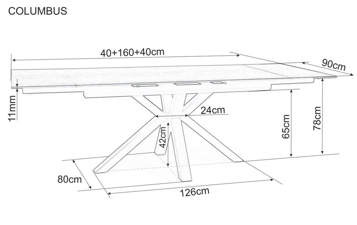ESSTISCH Columbus Weiß Marmor / Schwarz Matt 160-240 / 90 / 76cm - Schwarz, Holz/Keramik (90/240/76cm) - Feldmann-Wohnen