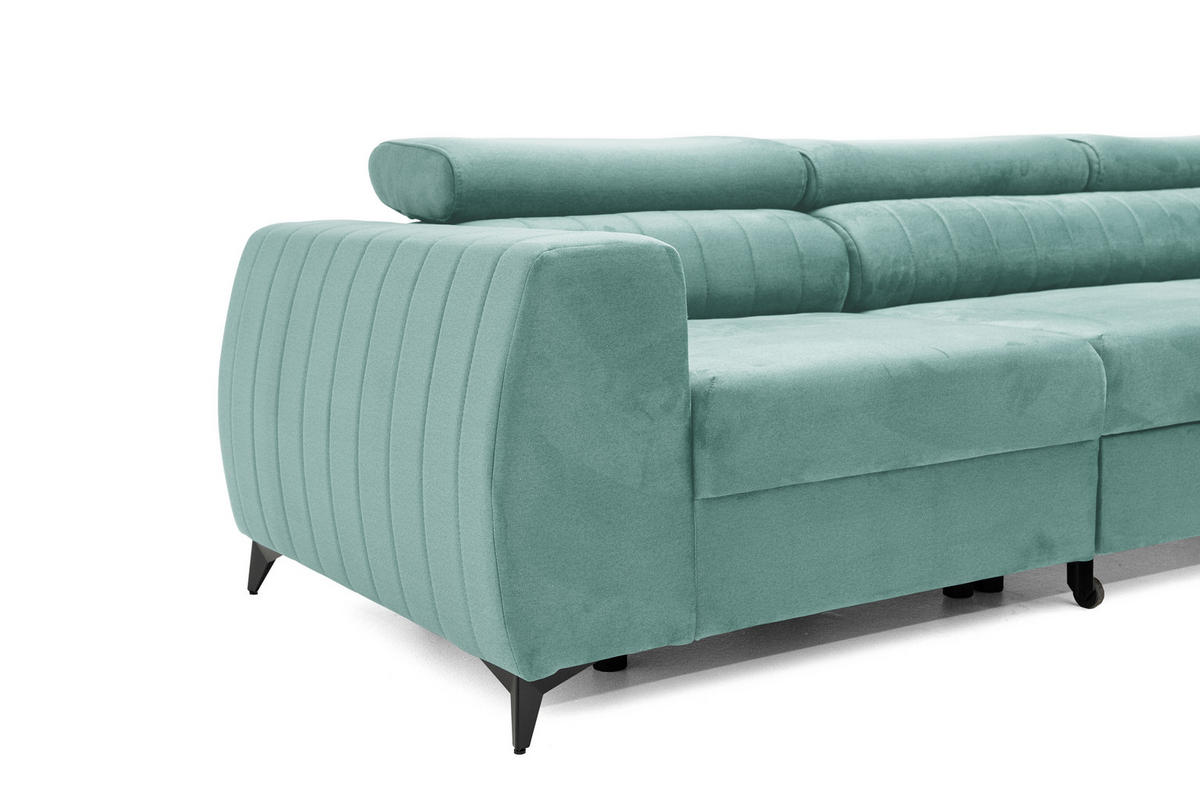 ECKSOFA PIERO MAXI Rechts mit Schlaffunktion 195x125 Velours Türkis - Türkis/Schwarz, Holz/Textil (203/350cm) - Muffo