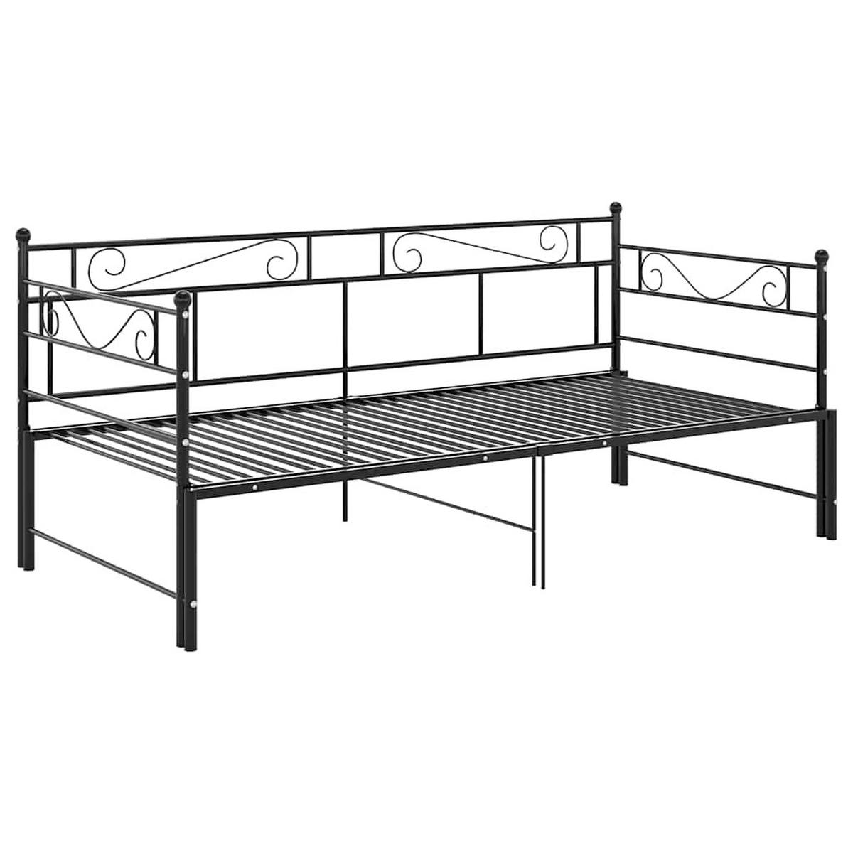 TAGESBETT AUSZIEHBAR SCHWARZ METALL 90X200 CM - Schwarz, Metall - vidaXL