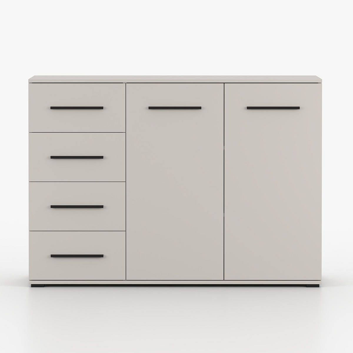 KOMMODE FRIDA 01 KK 135 cm Kaschmir/Kaschmir, vier Schubladen, zwei Drehtüren, schwarze Griffe - Kaschmir/Schwarz, Holzwerkstoff/Kunststoff (135/96/45cm) - imoebel24