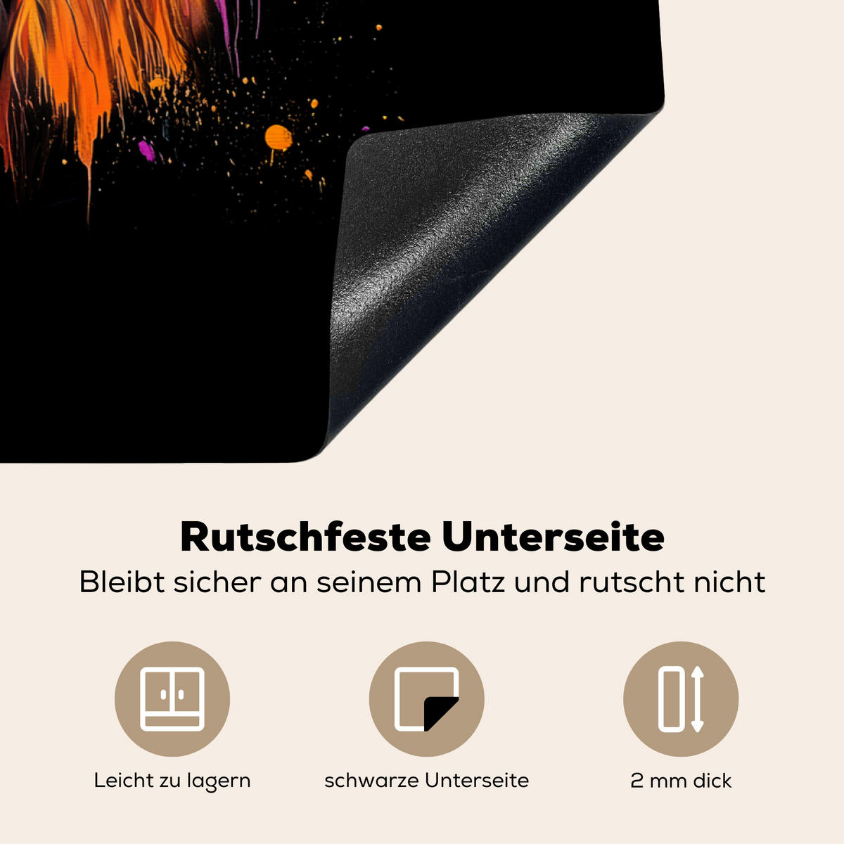 HERDABDECKPLATTE Schottischer Highlander - Graffiti - Bunt - Blume - Tiere Induktionsmatte 78x78 cm - Multicolor, Kunststoff (78/78/0.2cm) - MuchoWow