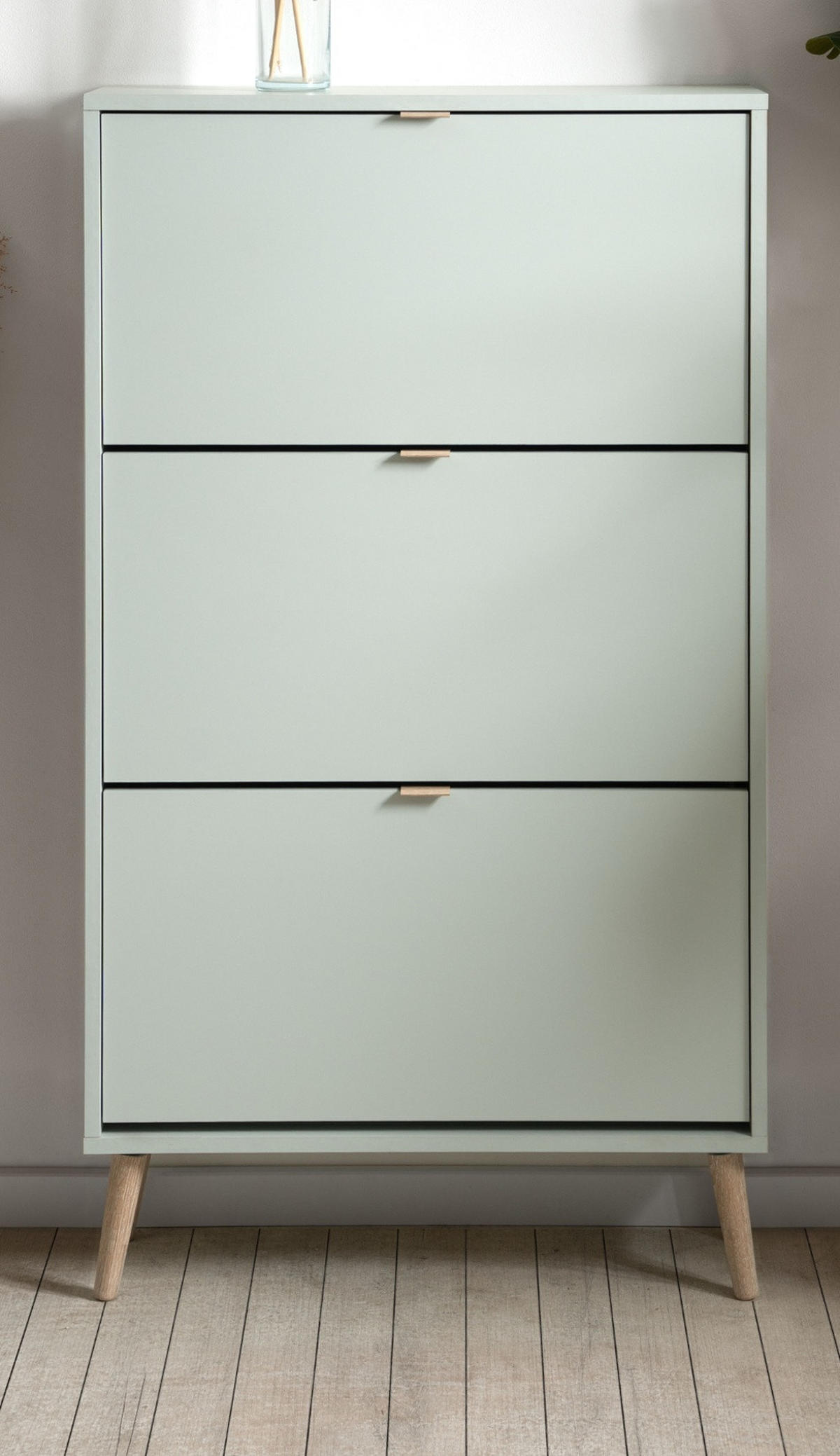 SCHUHSCHRANK Pastellgrün 70 x 125 cm, Schuhkipper mit 3 Klappen - Eichefarben/Pastellgrün, Eichenholz/Holz (70/125/24cm) - Furn.Design