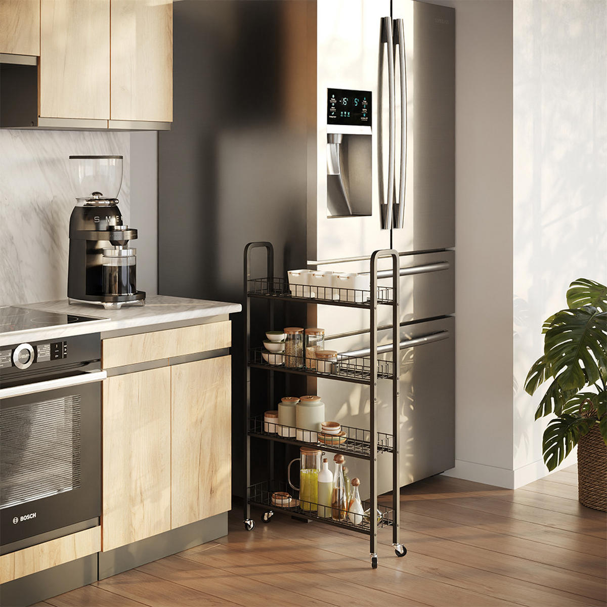 ROLLREGAL Rolivo Schwarz 58 x 15 cm mit 4 Fächern - Schwarz, Metall (58/103.5/15cm) - Vicco