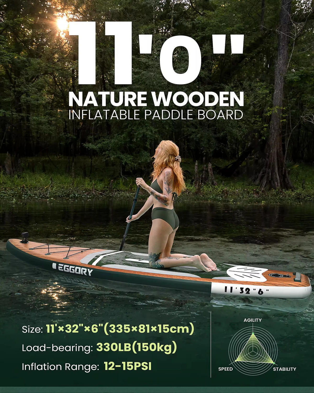 STAND-UP-PADDLE-BOARD 335x81x15cm Grün - Grün, Kunststoff (335/84cm) - Kaket