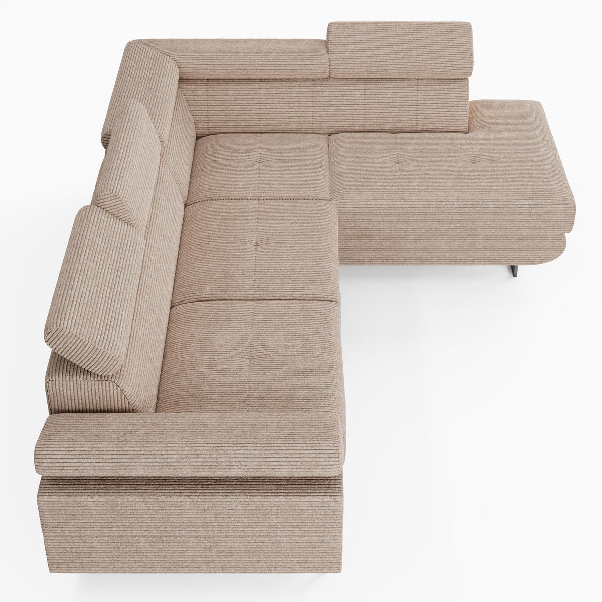 ECKSOFA CAROLINE Rechts Rosa Cord-Stoff L-Form Couch mit Schlaffunktion & Bettkasten - Chromfarben/Pink, Textil (190/253cm)