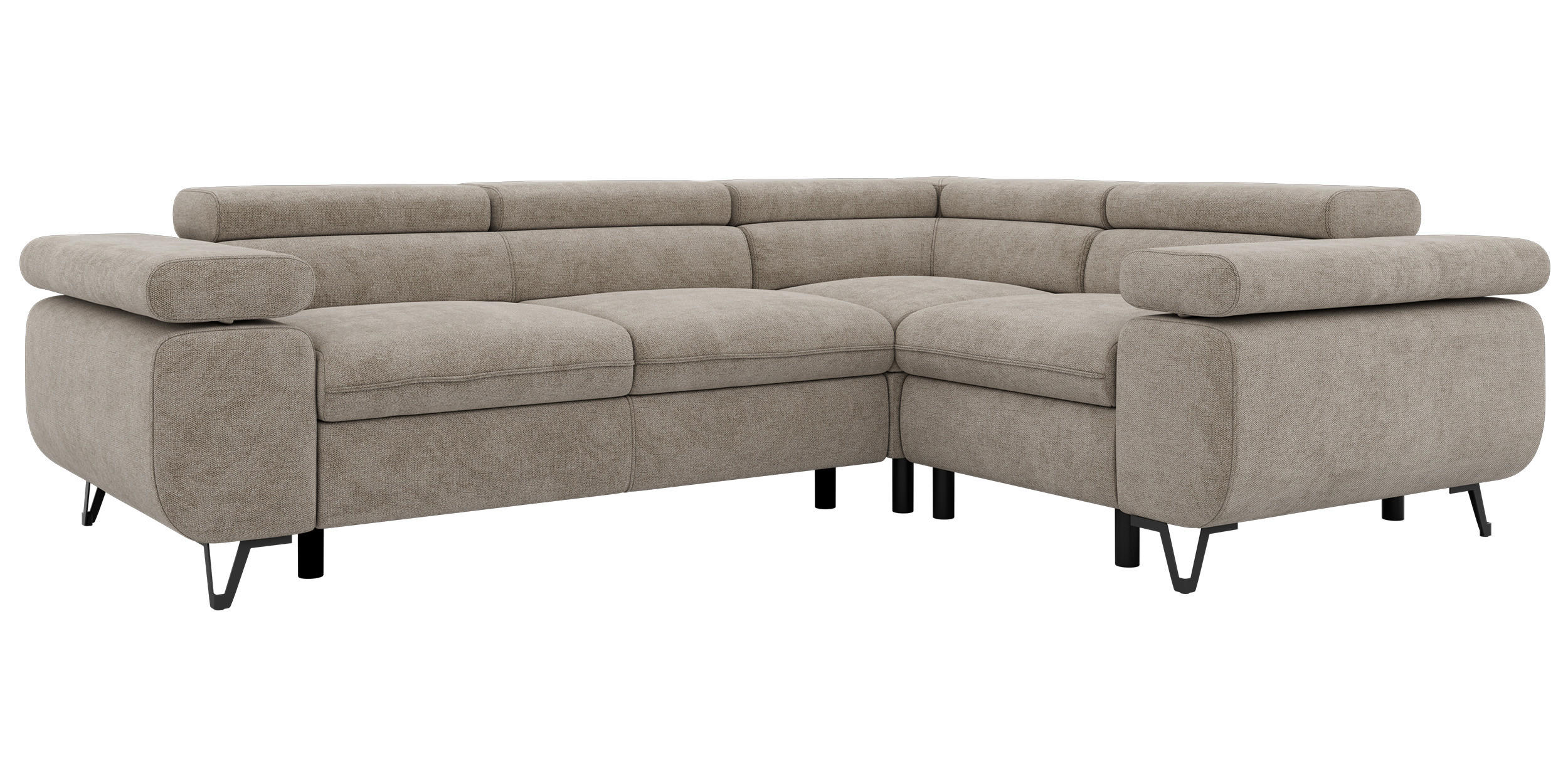 ECKSOFA ORSO L Greige Stukture - Rechts Seite - Greige/Schwarz, Textil/Metall (268/197cm) - MKS