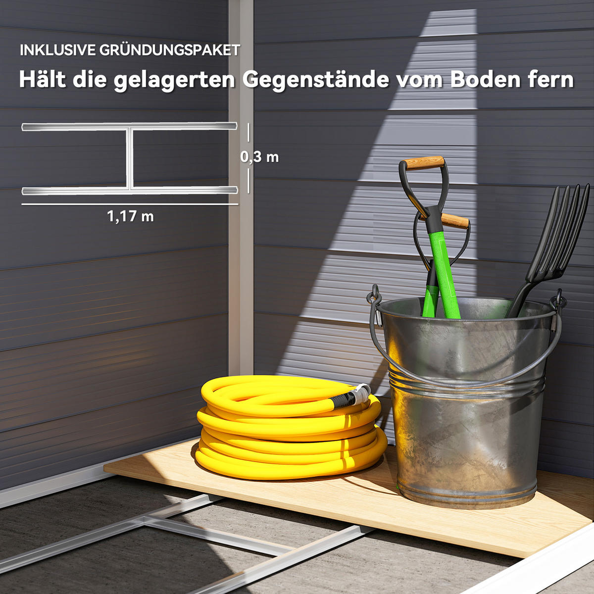 GERÄTEHAUS DE-08146 mit Satteldach & Fundamentset - Dunkelgrau, Kunststoff (102/208/133cm) - ComfortXL