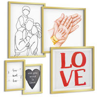 BILDER SET 5er Set - 50x50 cm & 20x30 cm & 40x60 cm Goldrahmen - Weltraum-Astronauten-Sterne - Goldfarben, Kunststoff (40/60cm) - TULUP