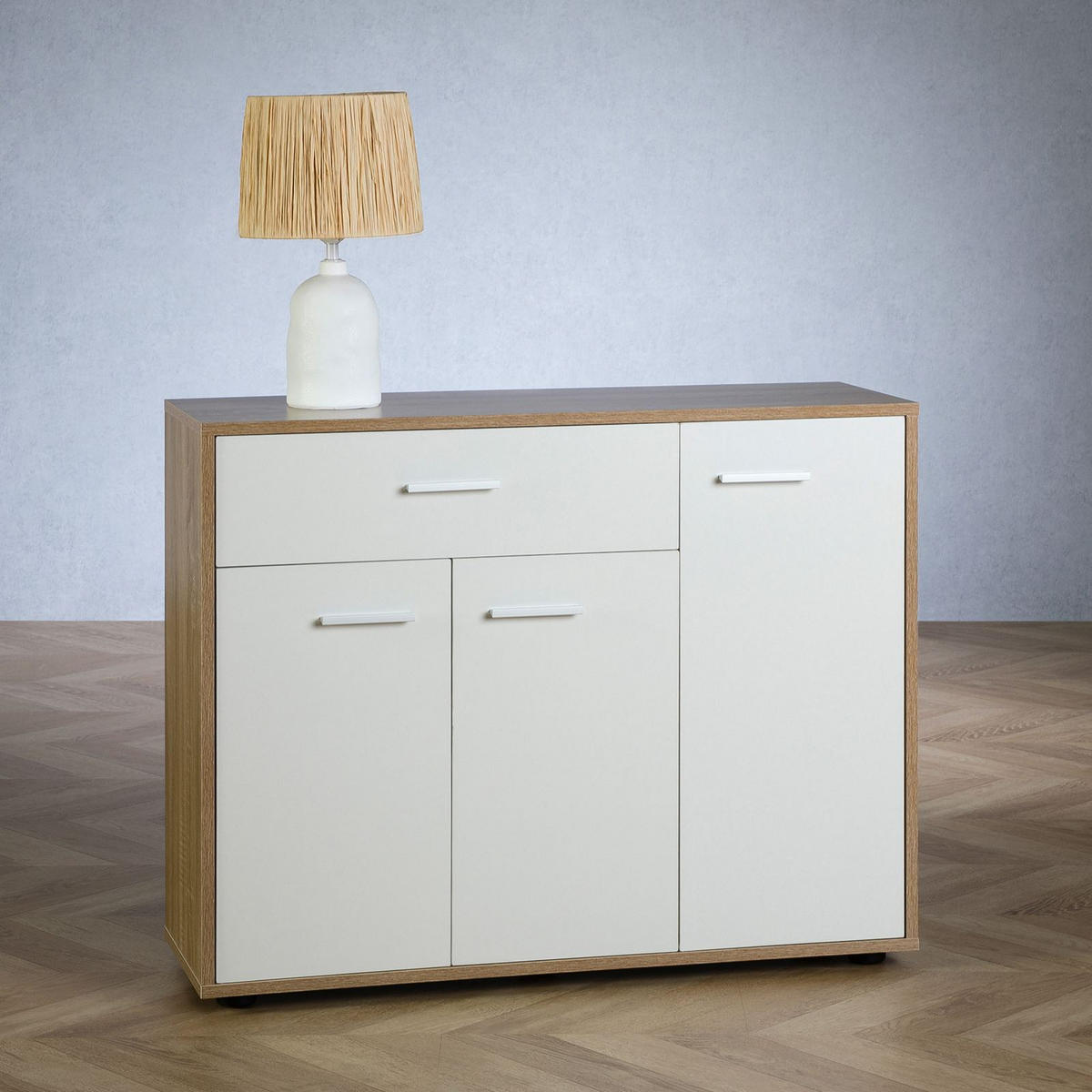 KOMMODE ESTELLE - Weiß/Sonoma Eiche, Holzwerkstoff (88/70/30cm) - CARO-Möbel