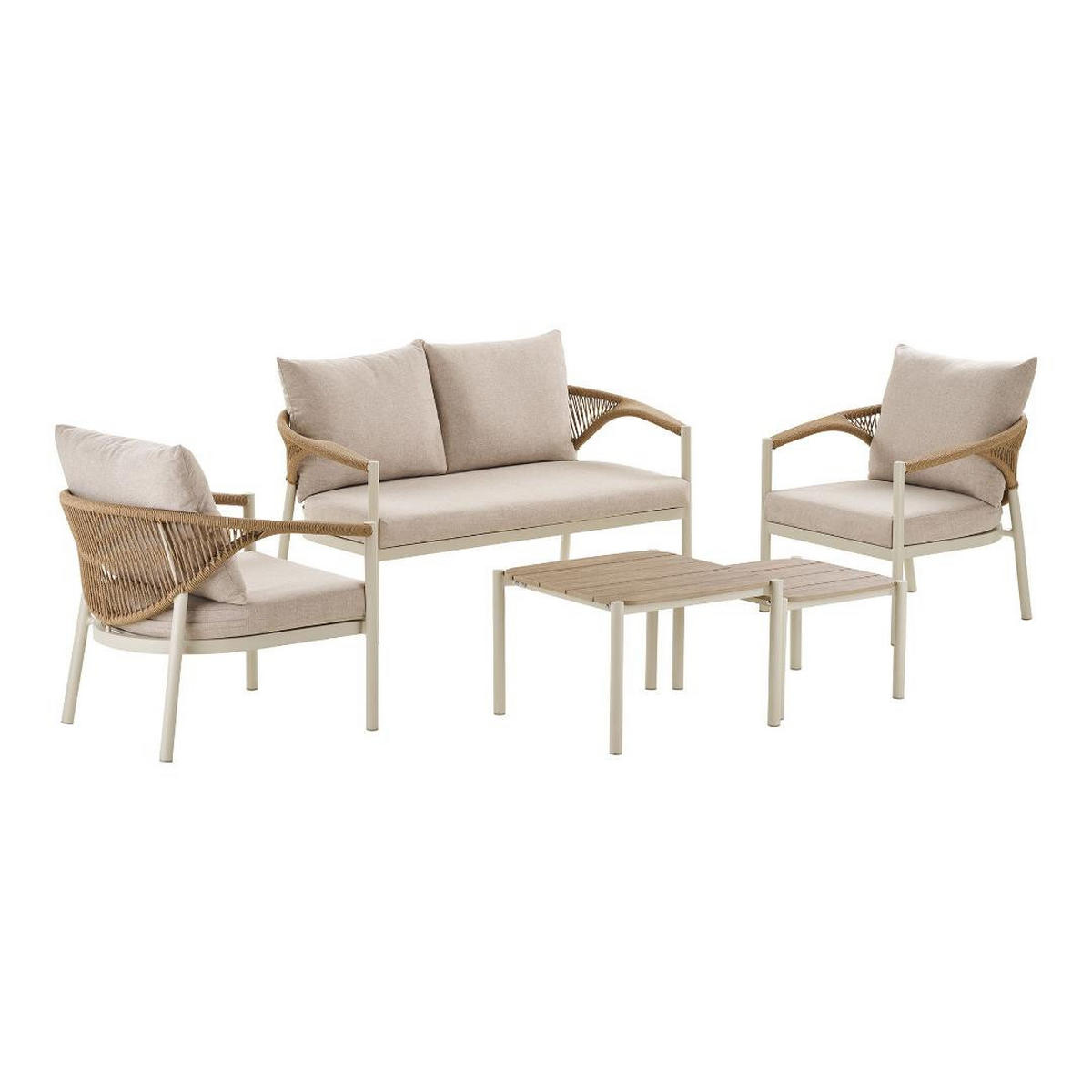 LOUNGE-SET, Bella, Tisch Natur, Stühle Sand, Metall / Polyester, 109 x 56 x 42 cm, 5-teilig - Naturfarben, Metall - ebuy24