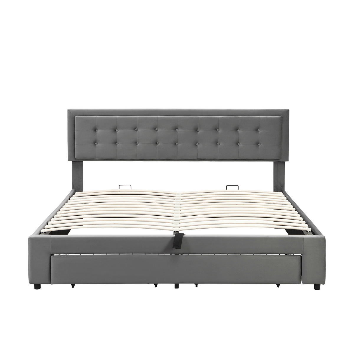 POLSTERBETT 180/200 cm Grau mit Stauraum und höhenverstellbarem Kopfteil - Grau, Textil (180/200cm) - OKWISH