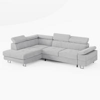 ECKSOFA CAROLINE Links Hellgrau Velours-Stoff mit Schlaffunktion und Bettkasten - Chromfarben/Hellgrau, Textil (253/190cm) - Barchello