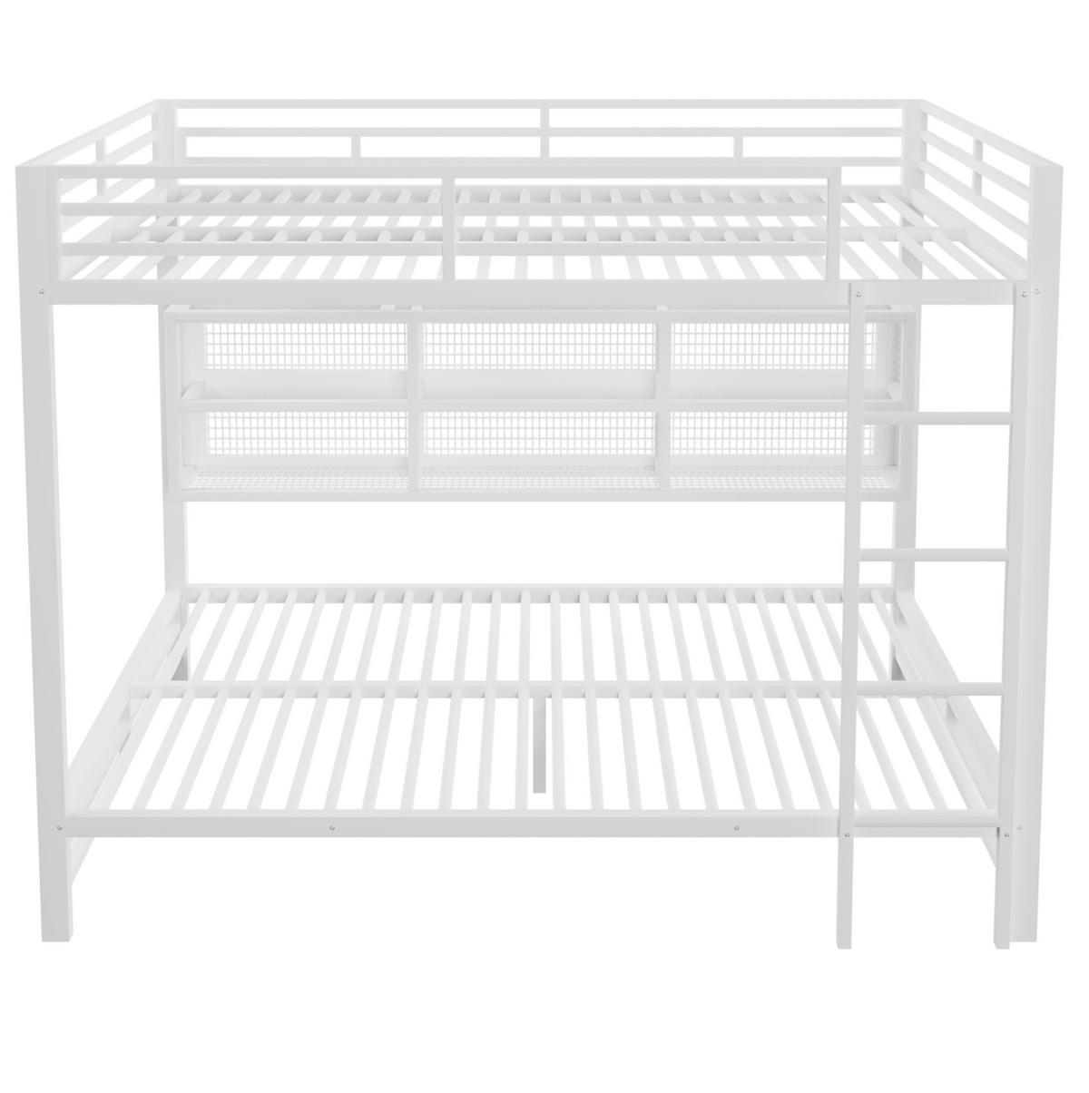 ETAGENBETT aus Metall 140x200 cm Weiß mit 6 Stauraumschränken, LED-Kopfteil und Schutzgittern - Weiß, Metall (140/200cm) - Modfu