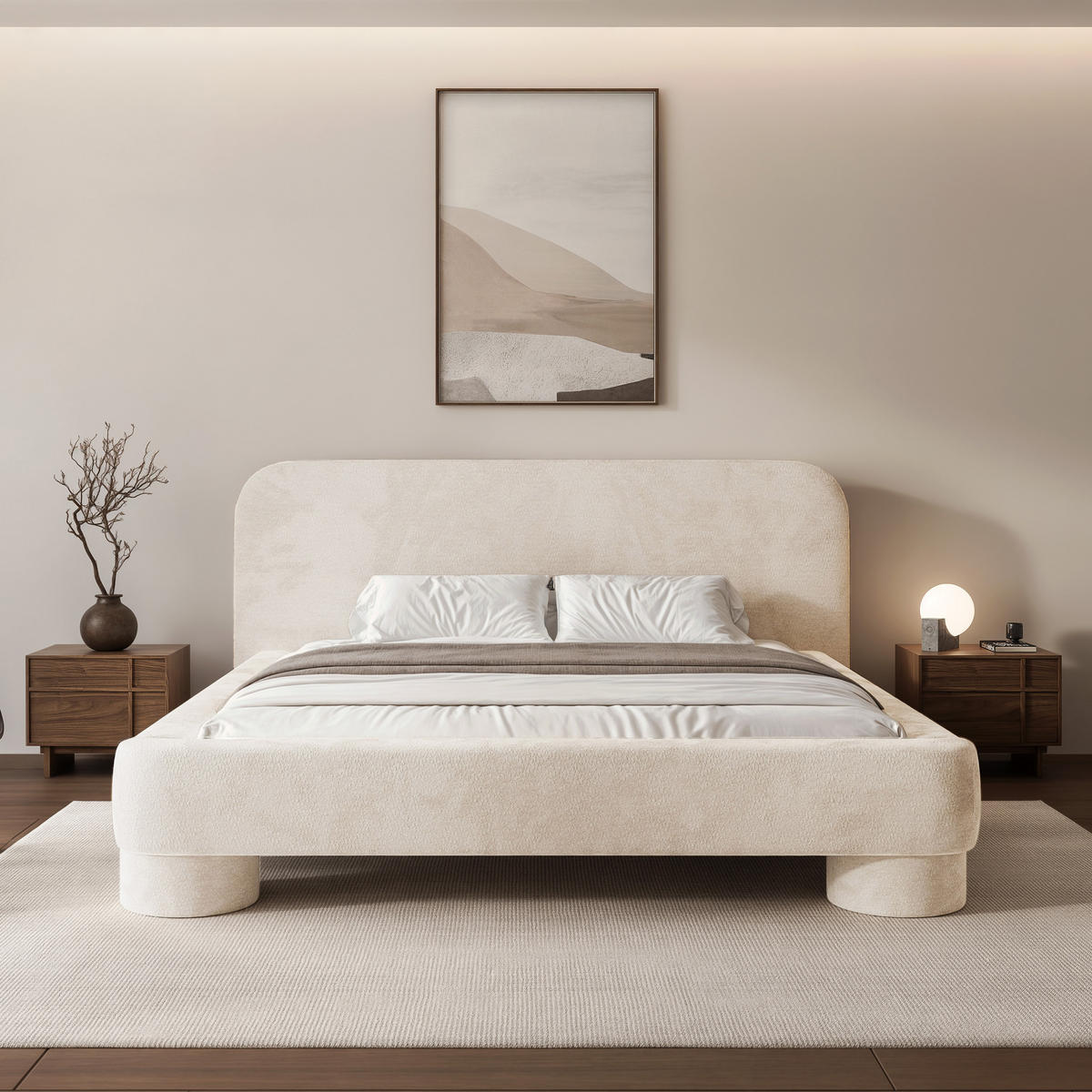 POLSTERBETT Frederico 140x200 cm Beige Chenille – (Doppelbett mit Bettkasten, Lattenrost, rundes Kopfteil) - Beige, Holz/Holzwerkstoff (140/200cm) - Ravio