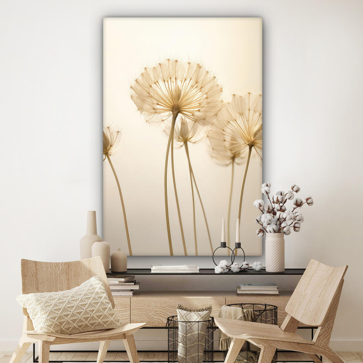 LEINWANDBILD Sonnenlicht - Löwenzahn - Botanisch - Blumen Deko Groß 90x140 cm - Creme, Textil (90/140cm) - MuchoWow