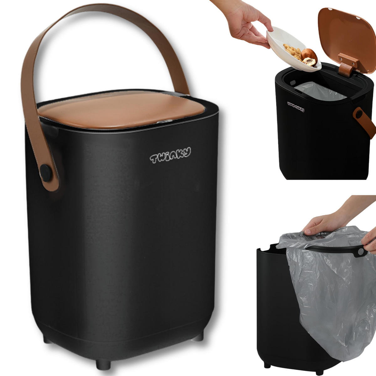 WINDELEIMER Geruchsdicht ohne Kassette Schwarz und Braun - Schwarz/Braun, Kunststoff (24/41/20cm) - Twinky