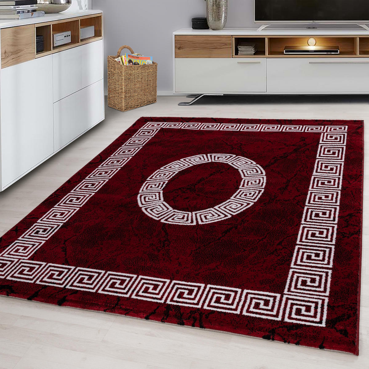 TEPPICH Kurzflor Mäander-Muster Polypropylen Wohnzimmer Rot Rechteckig 240x340 - Rot, Textil (240/340cm) - KADIMA DESIGN