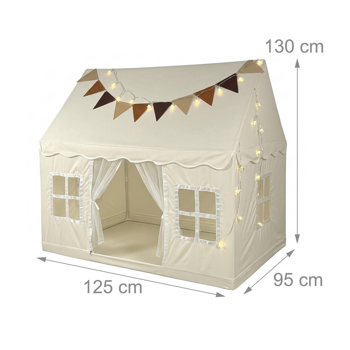 SPIELZELT Beige mit Lichterkette 130x125x95 cm - Beige, Kunststoff/Textil (125/130/95cm) - Relaxdays