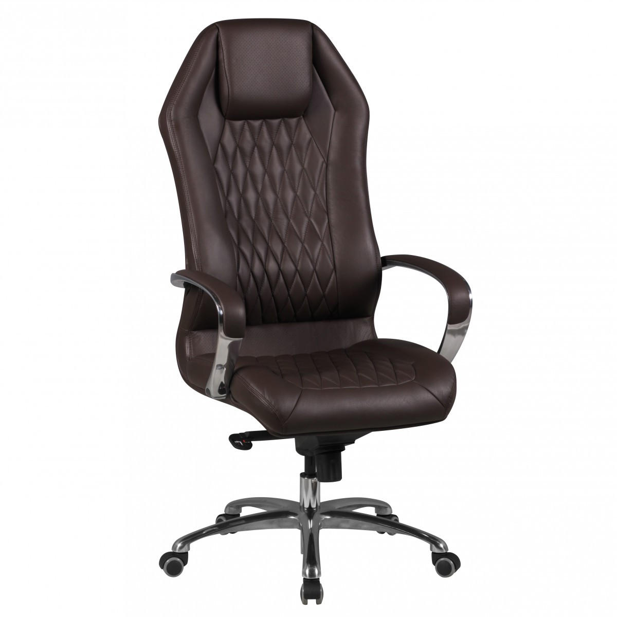 CHEFSESSEL Echtleder mit Multiblockwippmechanik, Lendenwirbelstütze und Aluminiumfußkreuz MILANO, Braun 70x67x136 cm - Silberfarben/Braun, Leder/Metall (70/136/67cm) - KADIMA DESIGN