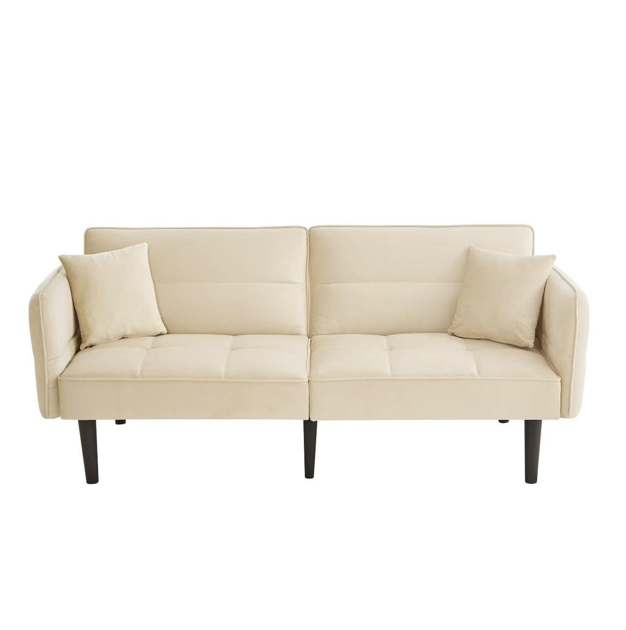 SCHLAFSOFA aus Samtstoff Beige mit verstellbaren Rückenlehnen, klappbaren Armlehnen und Schlaffunktion - Beige, Kunststoff (176/76/78cm) - Modfu