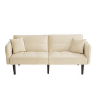 SCHLAFSOFA aus Samtstoff Beige mit verstellbaren Rückenlehnen, klappbaren Armlehnen und Schlaffunktion - Beige, Kunststoff (176/76/78cm) - Modfu