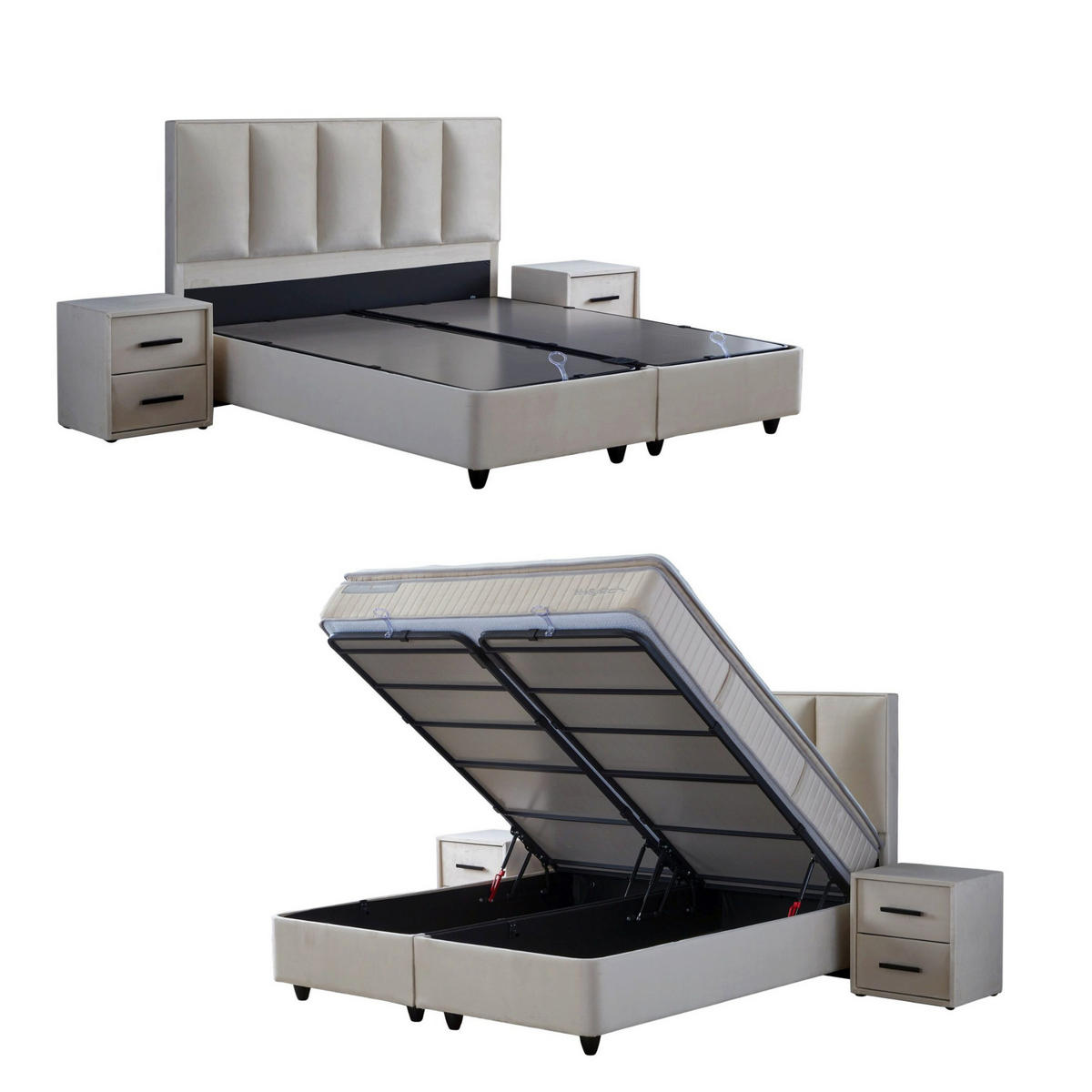 BOXBETT Shine Bett boxspringbett 120x200 mit matratze - Beige, Holz (120/200cm)