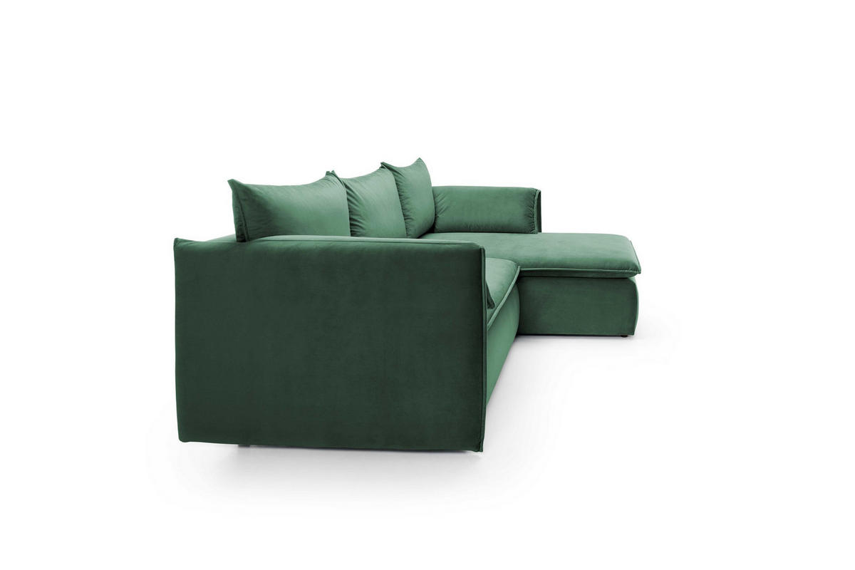 ECKSOFA PREGIO Grün Plüsch-Stoff mit Schlaffunktion - Grün, Holz (230/166cm) - MASSENO