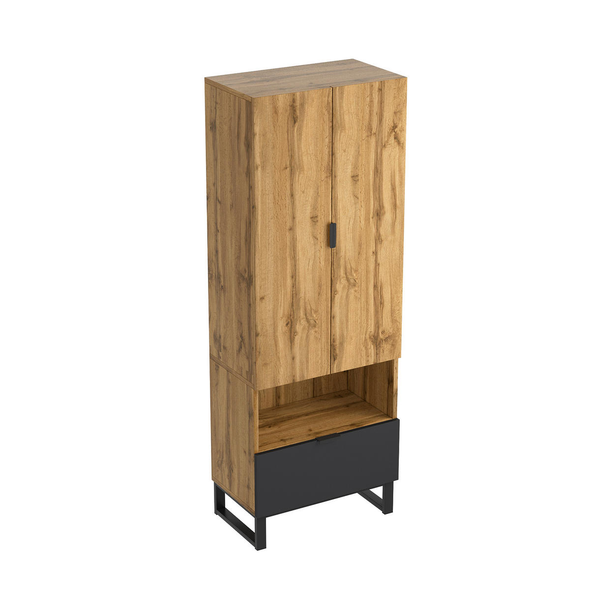 DIELENGARDEROBE mit Kleiderstange und Schublade 65/38/180 cm in Eichefarben/Schwarz - Naturfarben, Holzwerkstoff (38/65/180cm) - BEAOK
