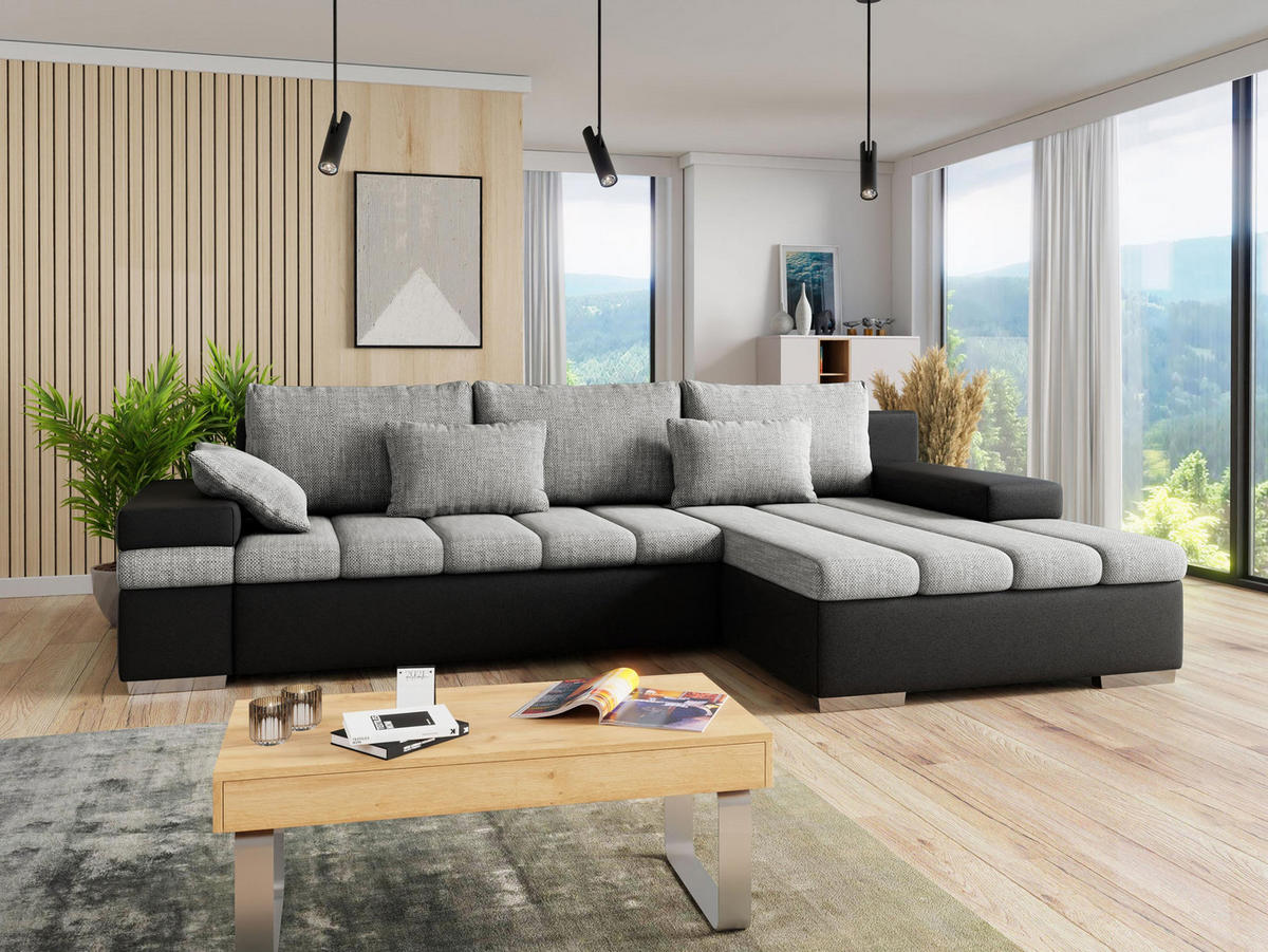 ECKSOFA Bangkok, Seite: Rechts - Silberfarben/Hellgrau, Holz/Textil (310/175cm) - MIRJAN24