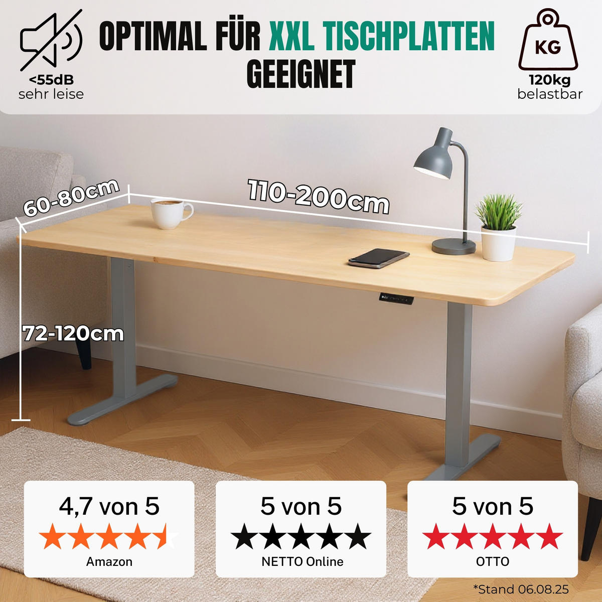 TISCHGESTELL HÖHENVERSTELLBAR LIFT S5 silber - Grau, Metall (68/180/118cm) - Albatros