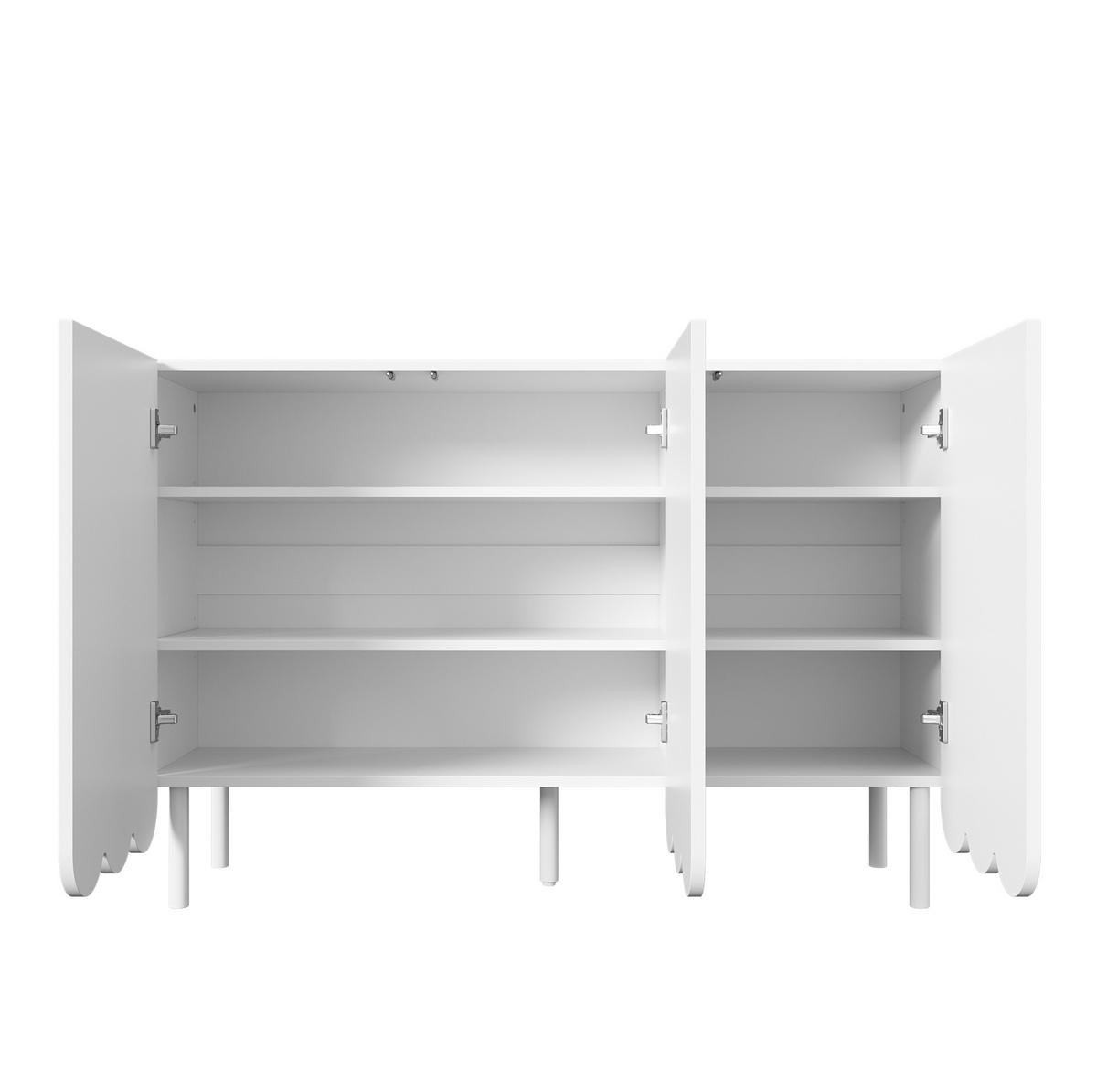 SIDEBOARD 120/35/80 cm in Weiß mit Wellentüren und verstellbaren Regalböden - Weiß, Holzwerkstoff (120/80/35cm) - Flora Grace