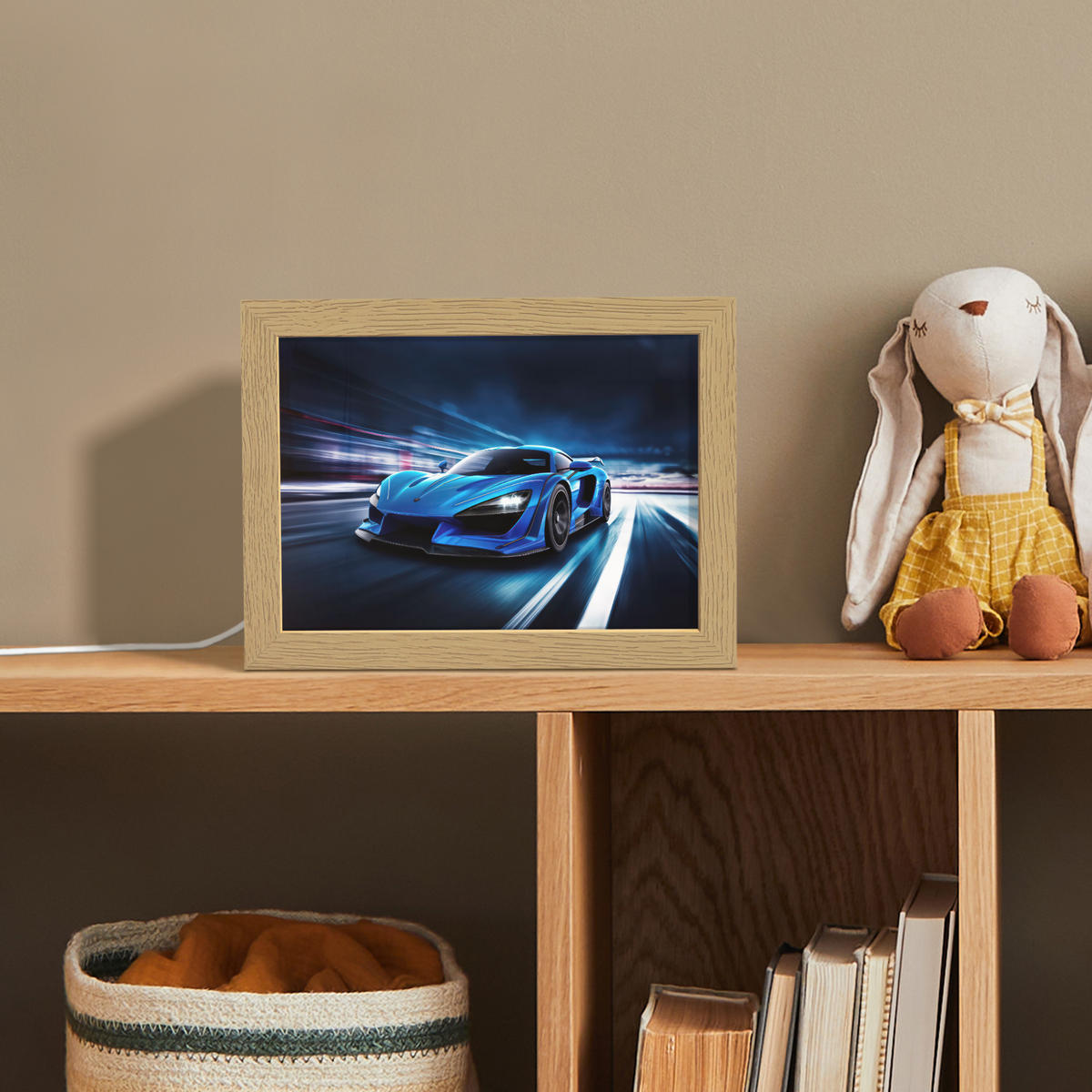 NACHTTISCHLAMPE Auto - Blau - Jungen - Kind 20x15 cm - Blau, Holzwerkstoff (8/20/15cm)