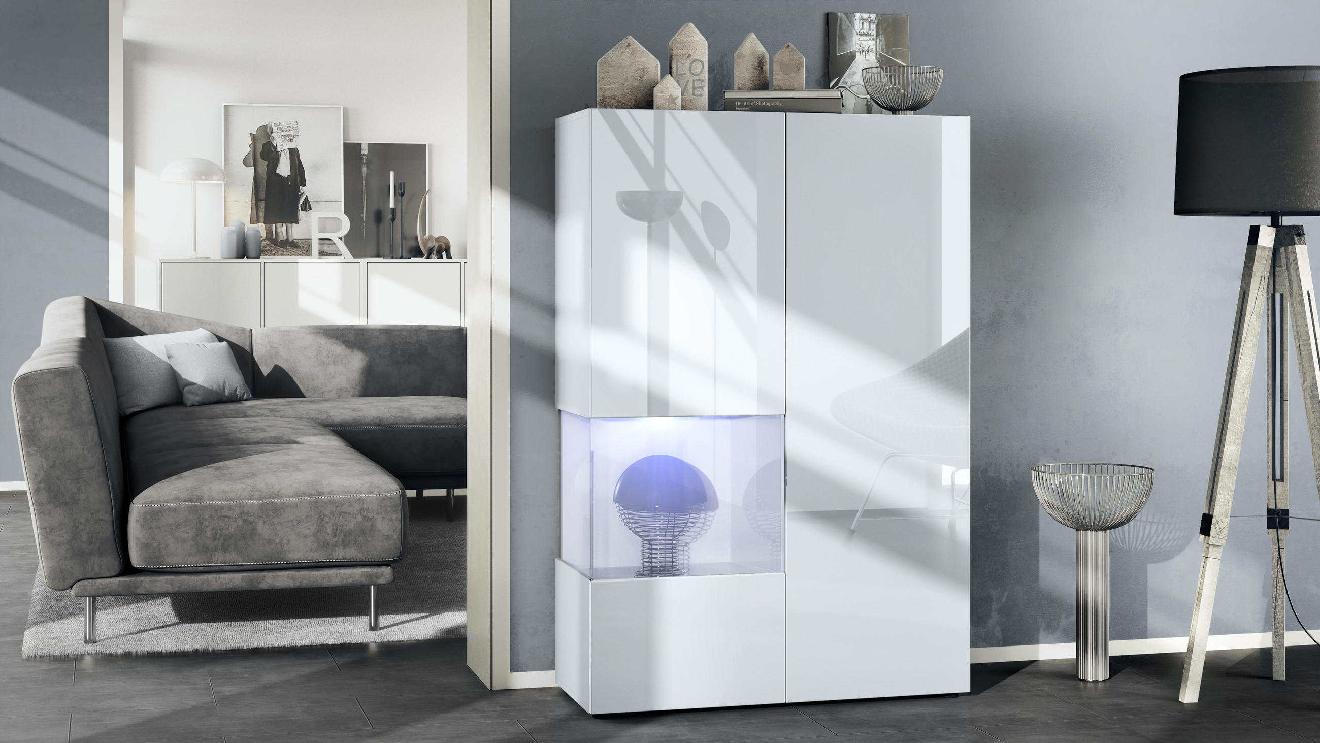 VITRINE Morena Einsatz in Weiß Hochglanz - Weiß Hochglanz, Holzwerkstoff (91.5/136.5/37cm) - Vladon