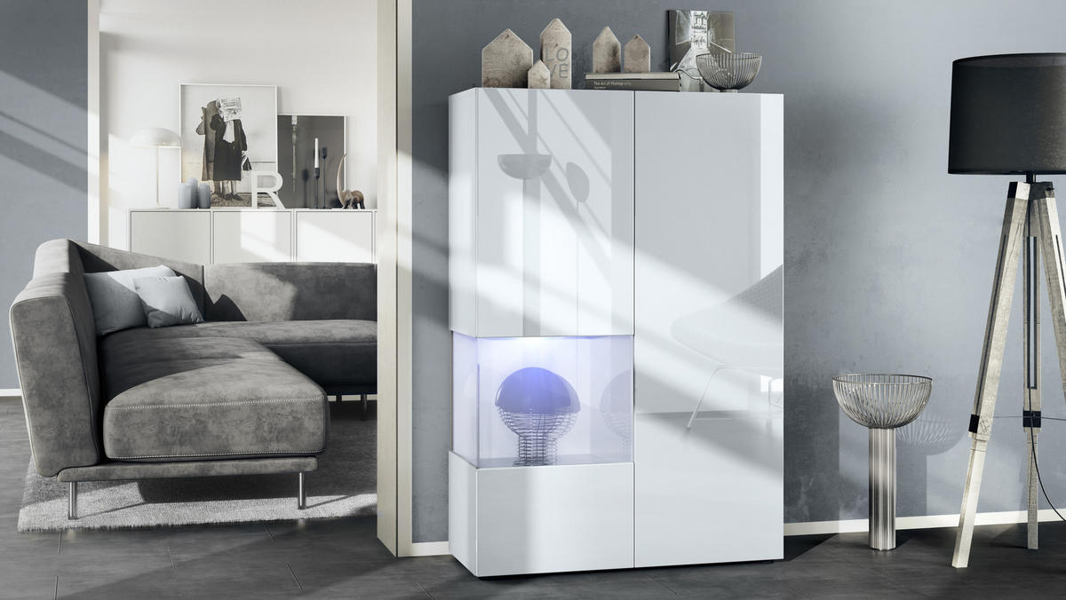 VITRINE Morena Einsatz in Weiß Hochglanz - Weiß Hochglanz, Holzwerkstoff (91.5/136.5/37cm) - Vladon