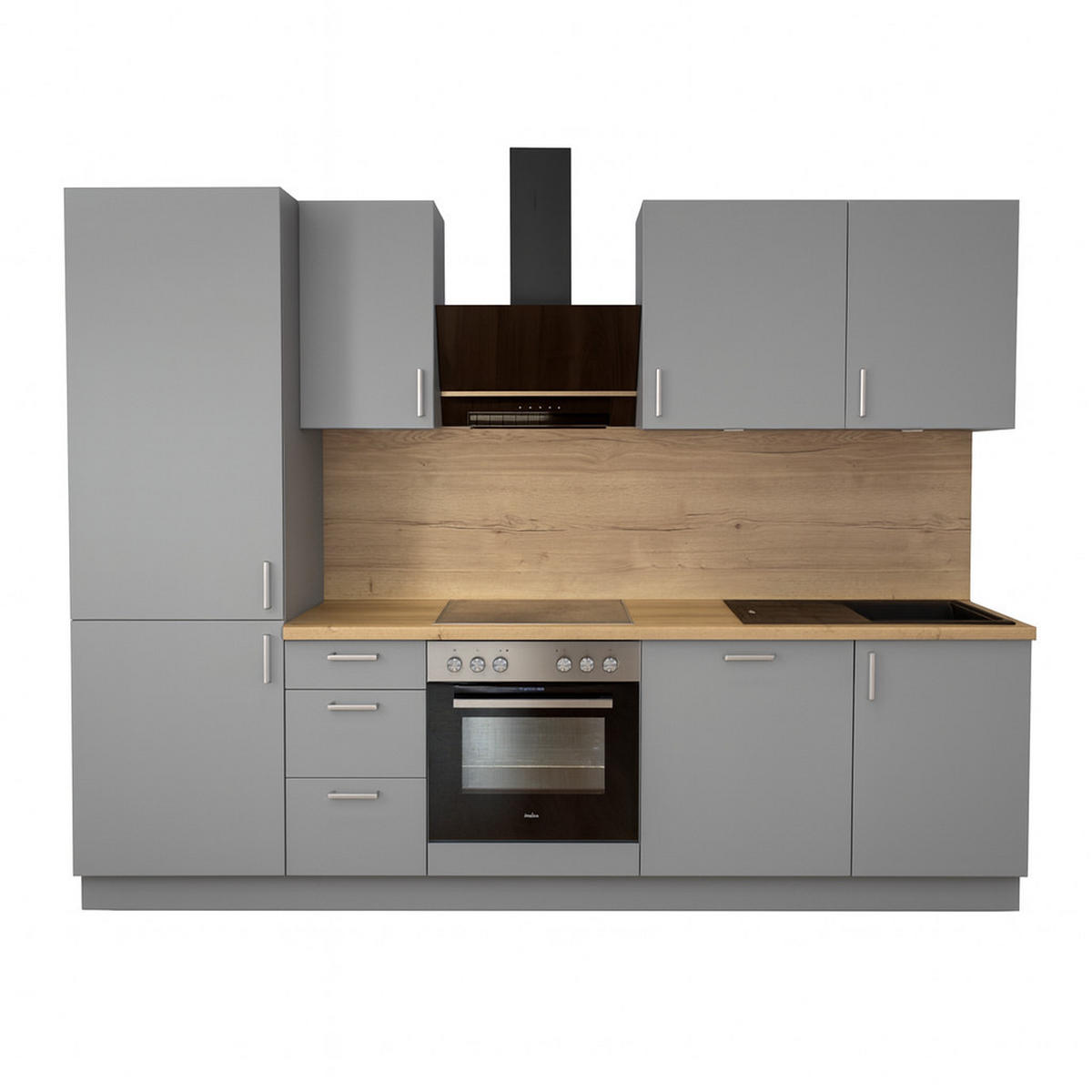 KÜCHENLEERZEILE „Dresden“ 270 cm – ohne E-Geräte – Steingrau – mit Zubehör - Edelstahlfarben/Grau, Holzwerkstoff/Metall (270/210/60cm) - GEBA