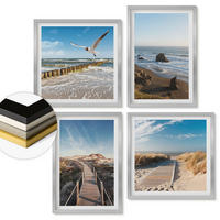 WANDBILDER 4er Set - 50x50 cm & 40x60 cm Silberner Rahmen - Strandwellen, Himmelsbrücke, Spaziergang - Silberfarben, Kunststoff (50/50cm) - ArtPrintCave
