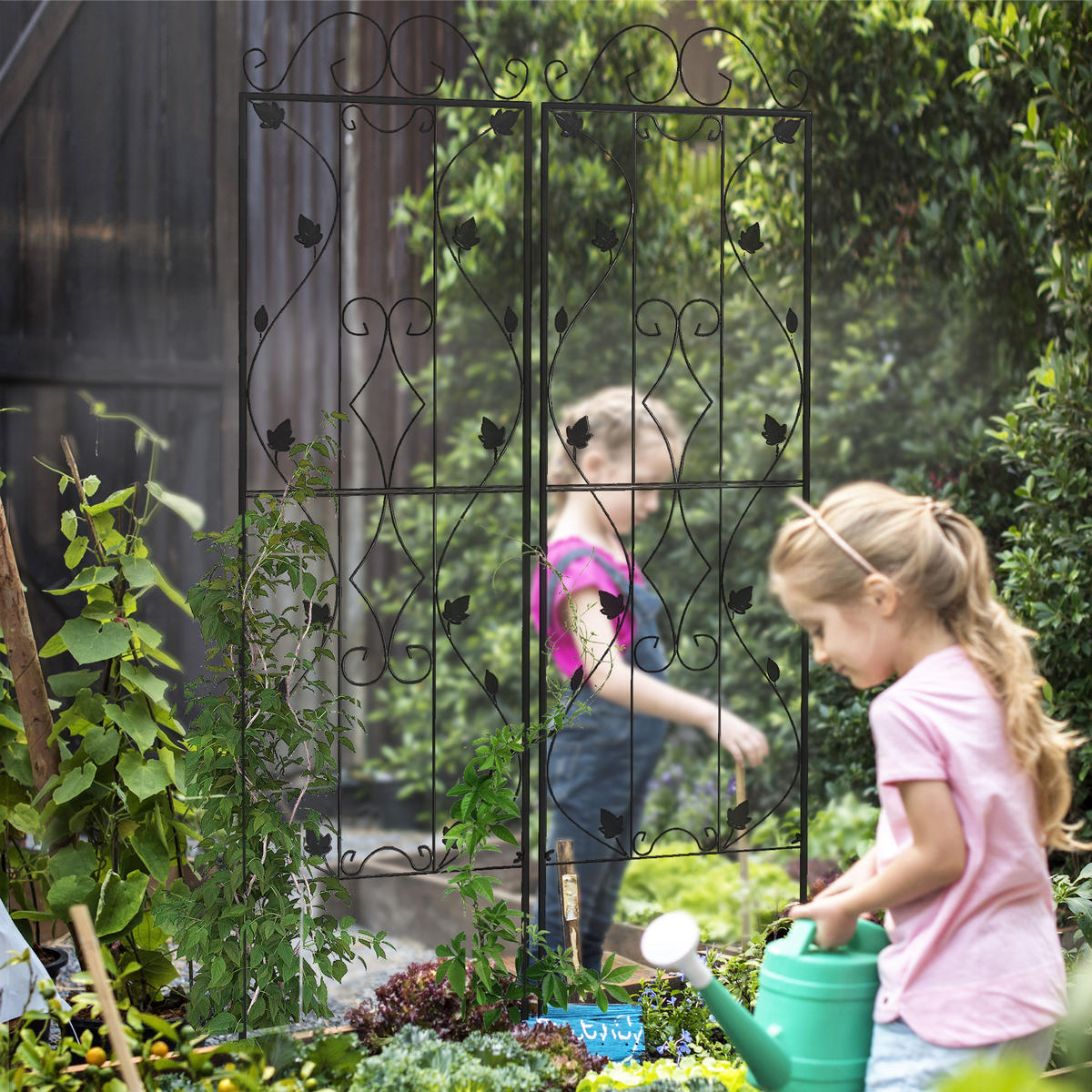 RANKGITTER-SET 2TLG. im Blätterdesign Schwarz - Schwarz, Metall (1.3/181/50cm) - Outsunny