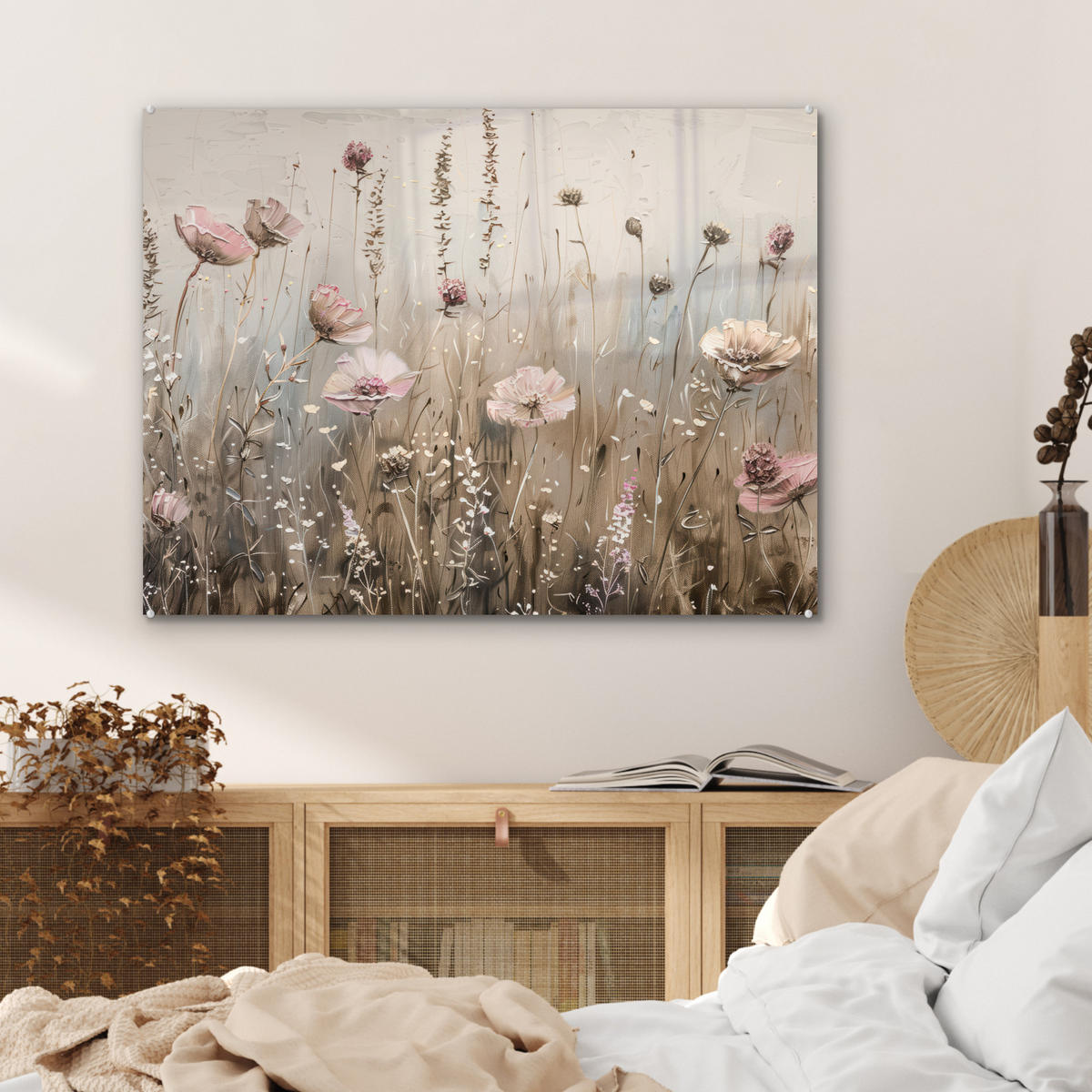 ACRYLGLASBILD Blumen - Rosa - Modern - Beige 80x60 cm - Beige, Glas (80/60cm) - MuchoWow