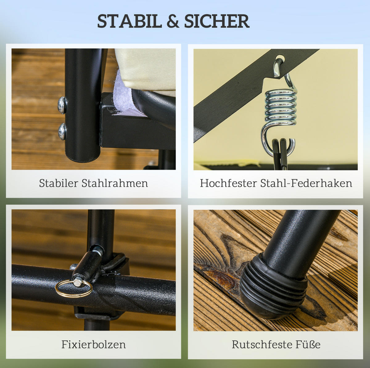 HOLLYWOODSCHAUKEL 200/125/170 cm cremeweiß aus Metall mit Liegefunktion - Beige, Metall (125/170/200cm) - OKWISH